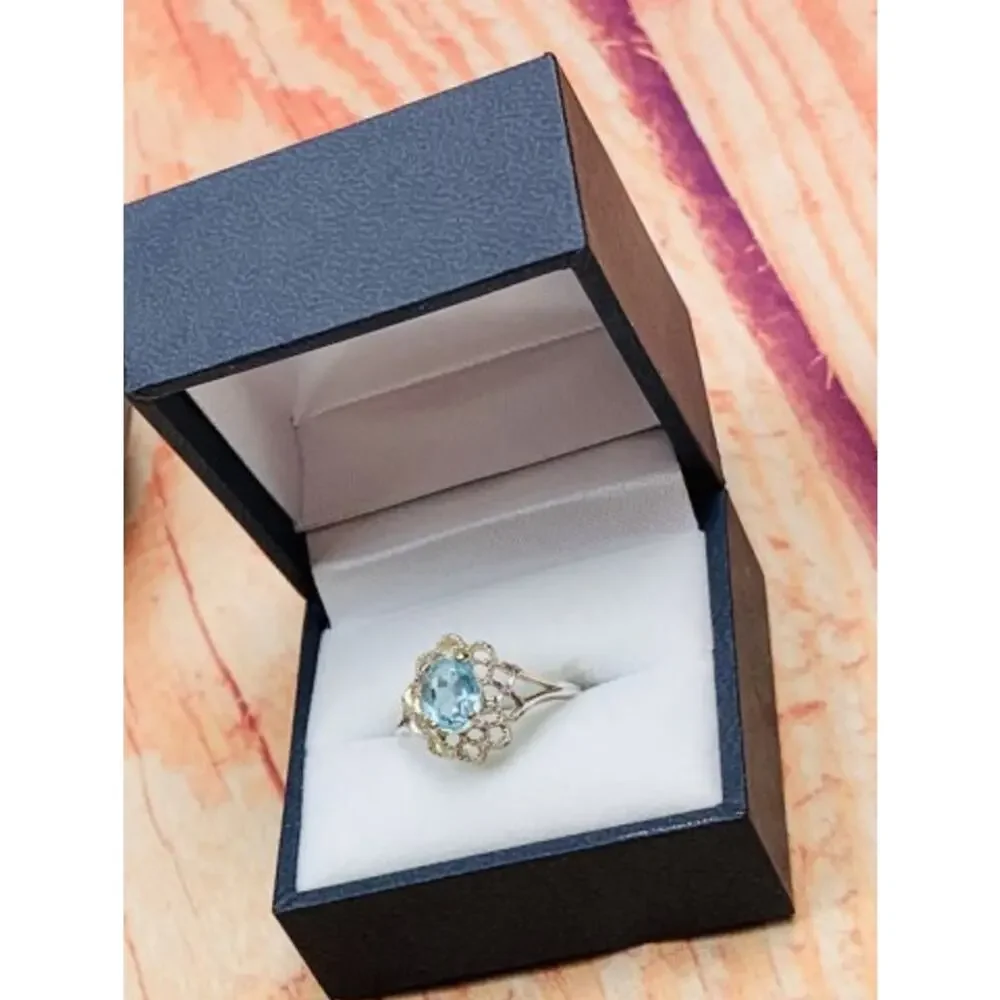 925 Sterling Silver Topaz Ring Size 7.5
